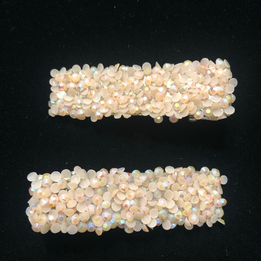 Beaded Iridescent Peach Hair Clips - Pair